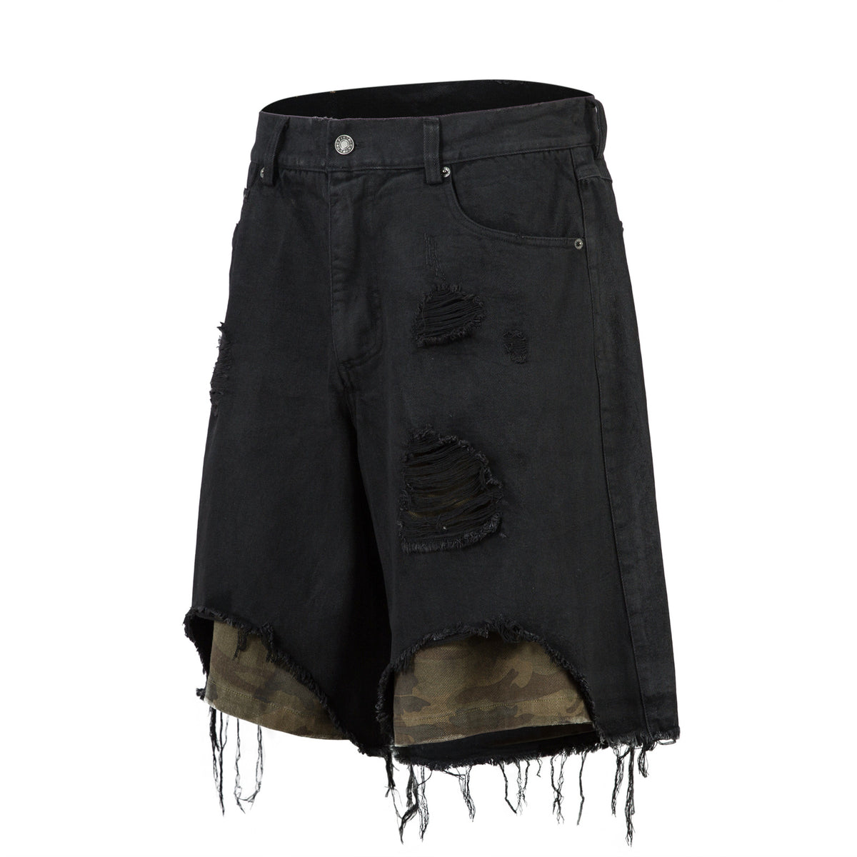 Retro Washed Patchwork Distressed Unique Design Denim  Men Summer Trendy Loose Wide Leg Pants