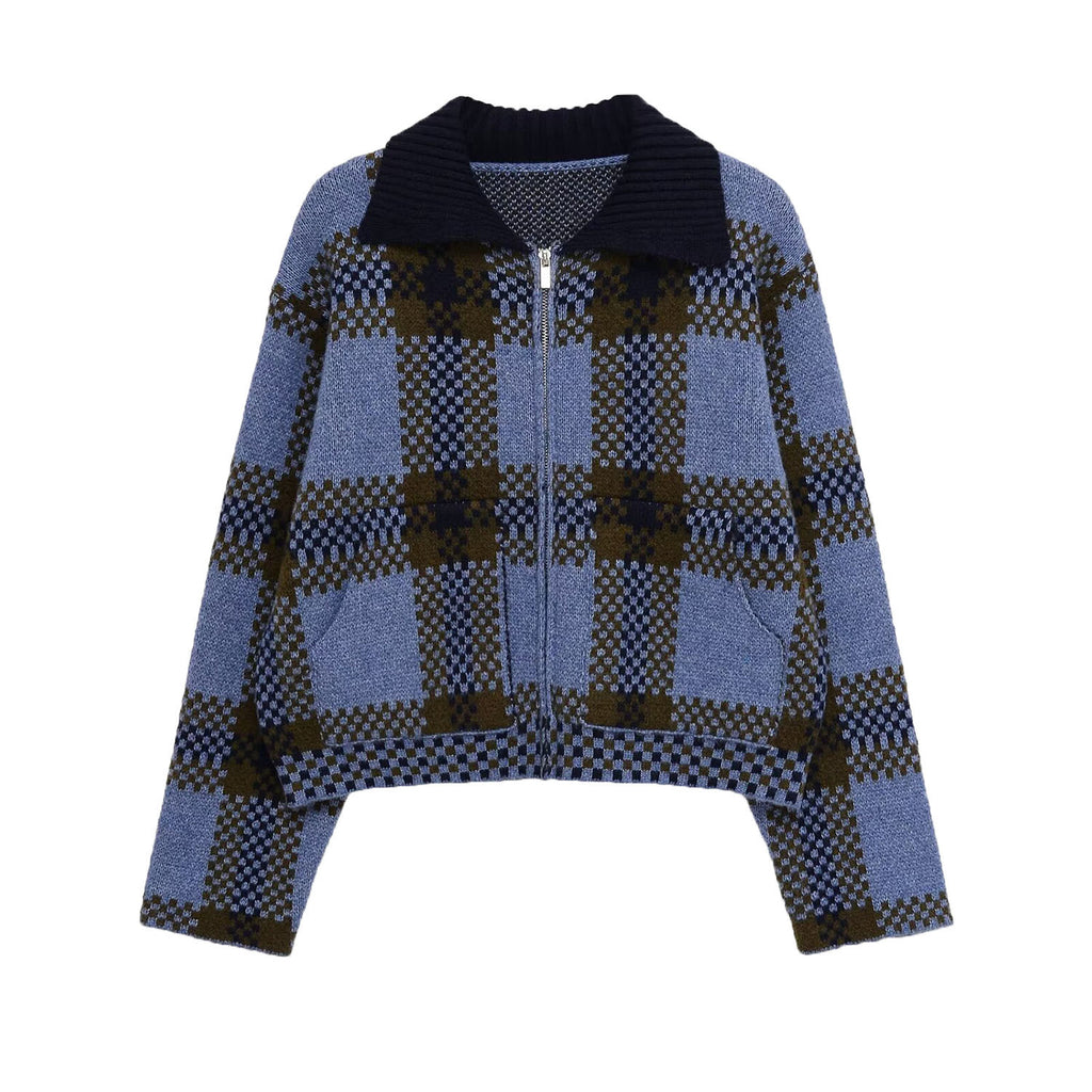Casual plaid knitted jacket for women