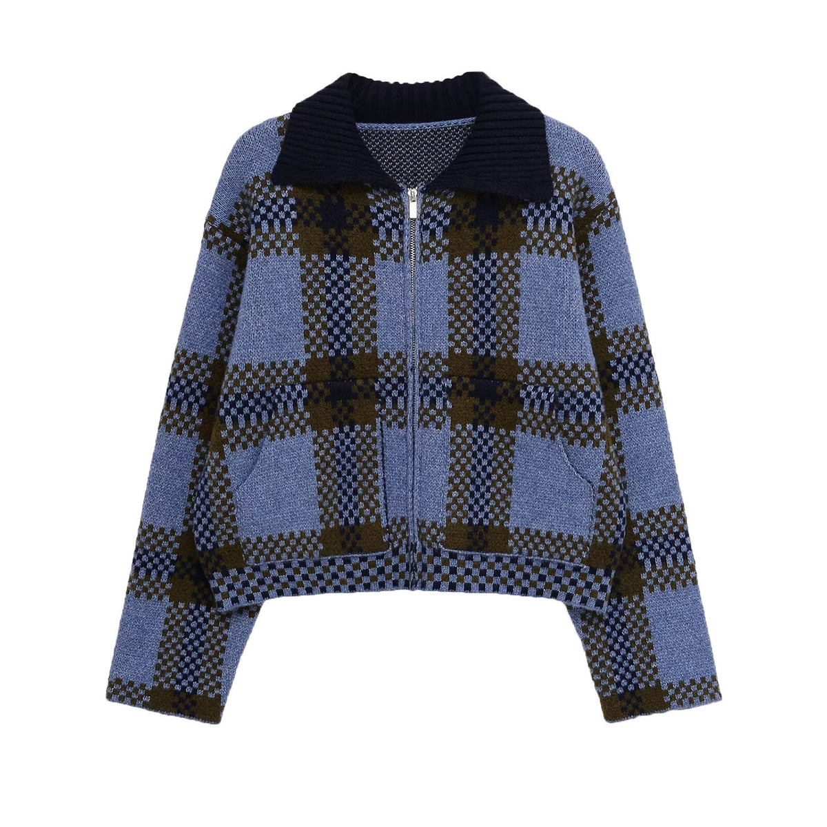 Casual plaid knitted jacket for women