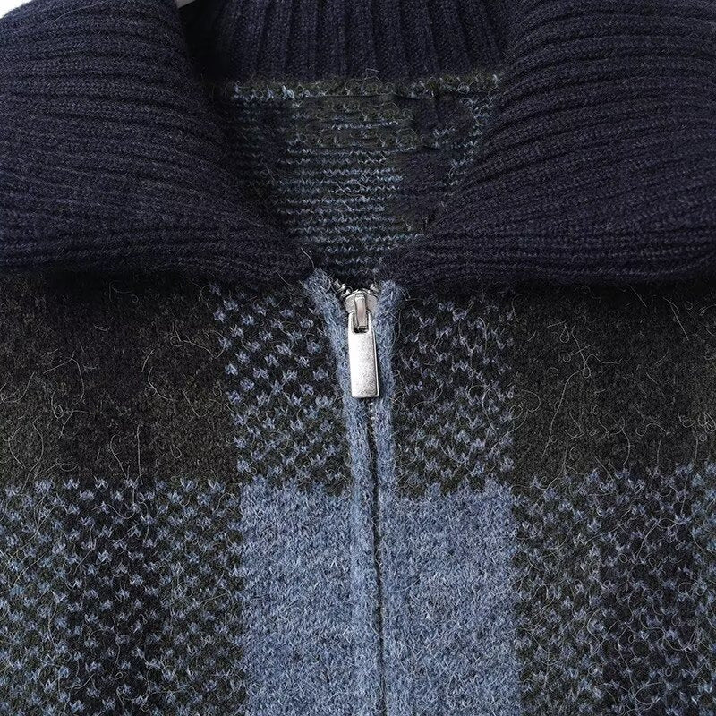 Plaid collar knitted jacket for women
