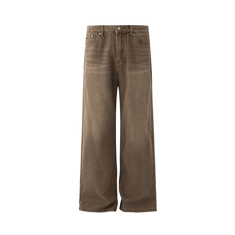 Vintage Washed Denim Pants Men Autumn Loose Straight Leg Long Trousers  Commuter Versatile Wide Leg Pants