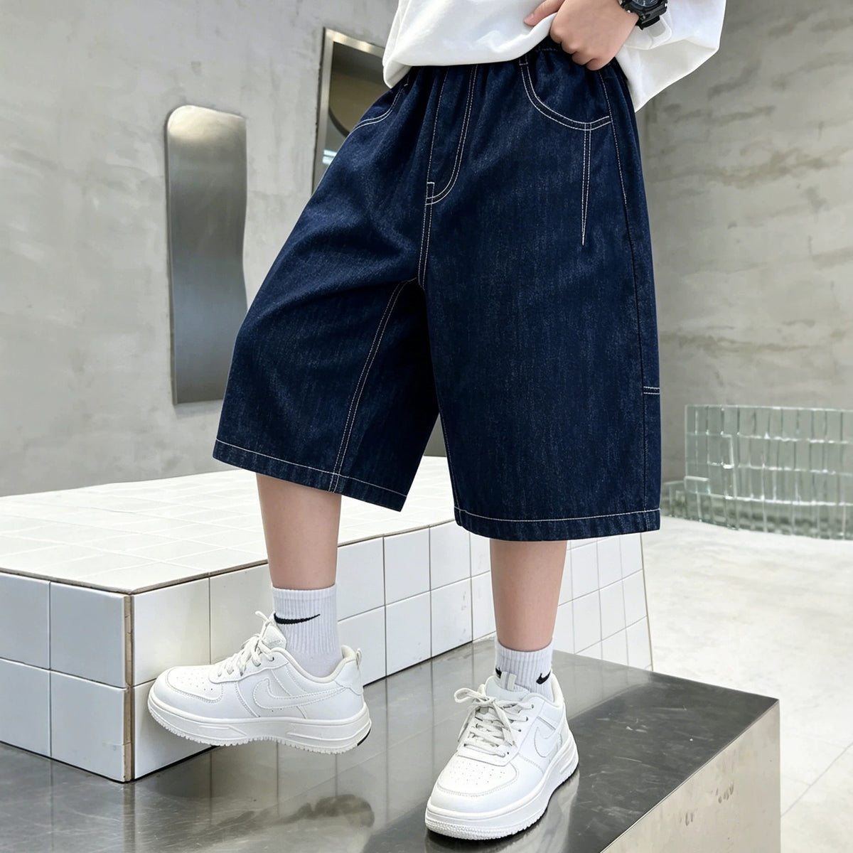 Casual Boy's Denim Shorts Lightweight Mid-Length Pants for Kids