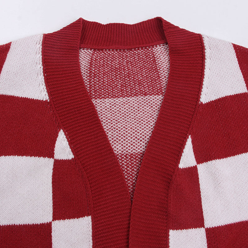 Plaid cardigan sweater for women