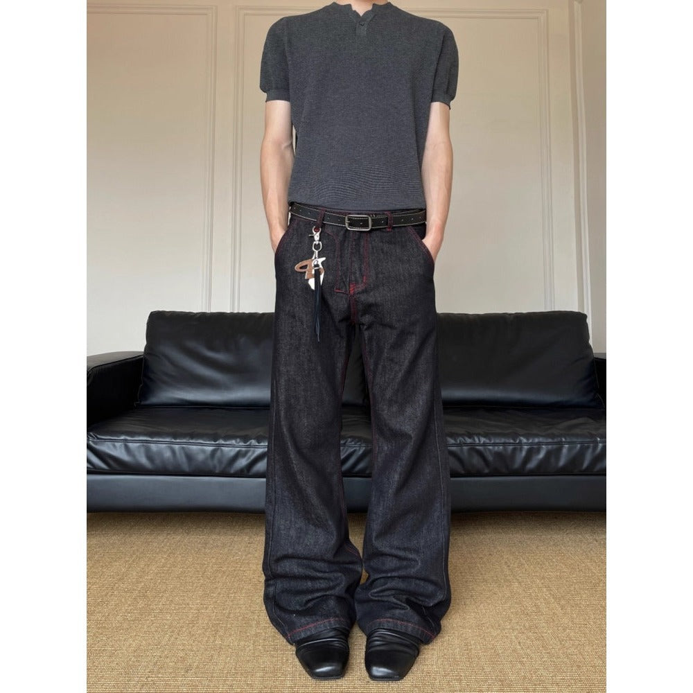 Vintage Style Blade-Shape Denim Pants for Men