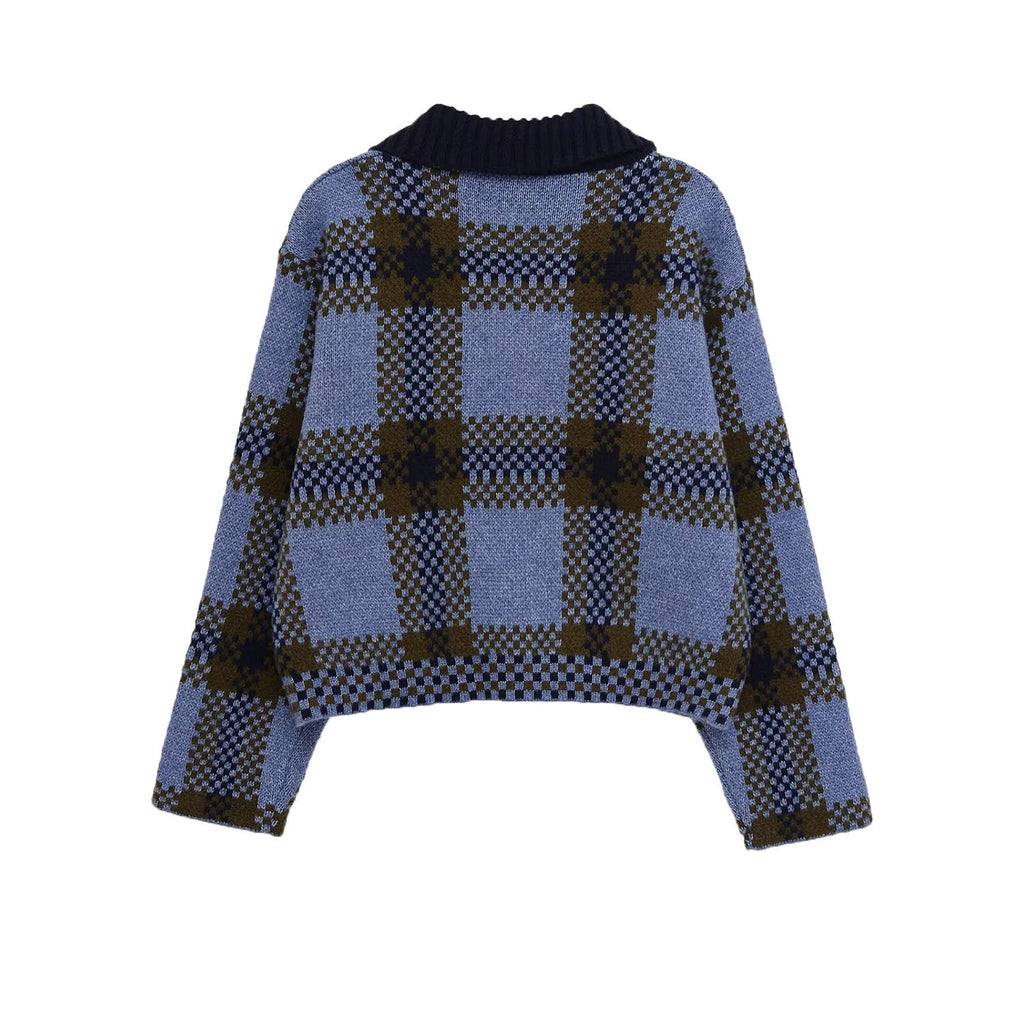 Casual plaid knitted jacket for women
