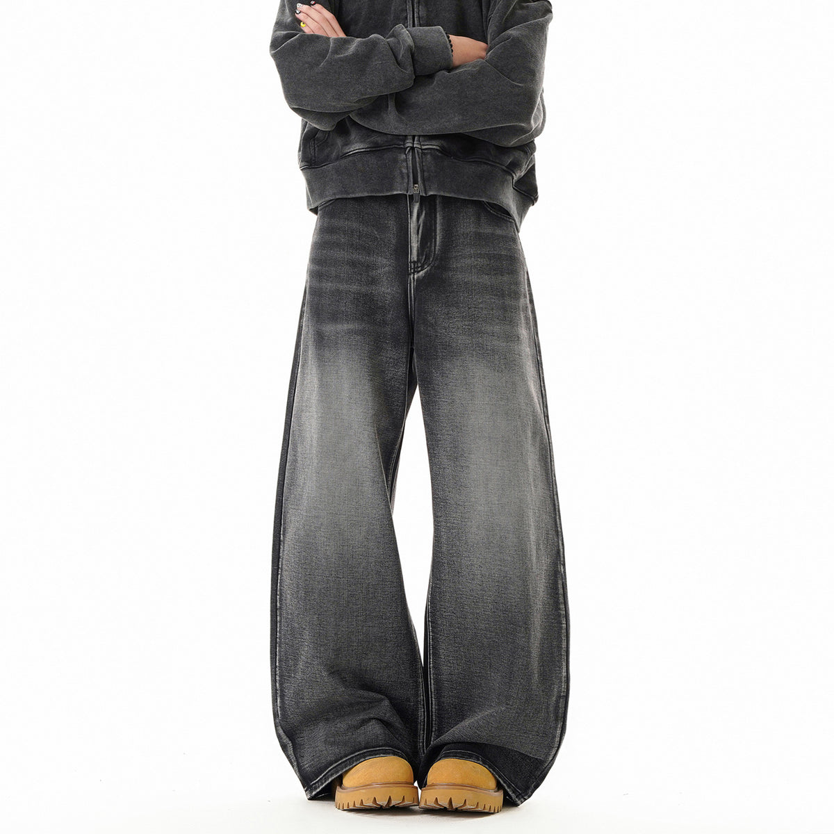 Texture Washed Knife-Edge Denim Pants Men