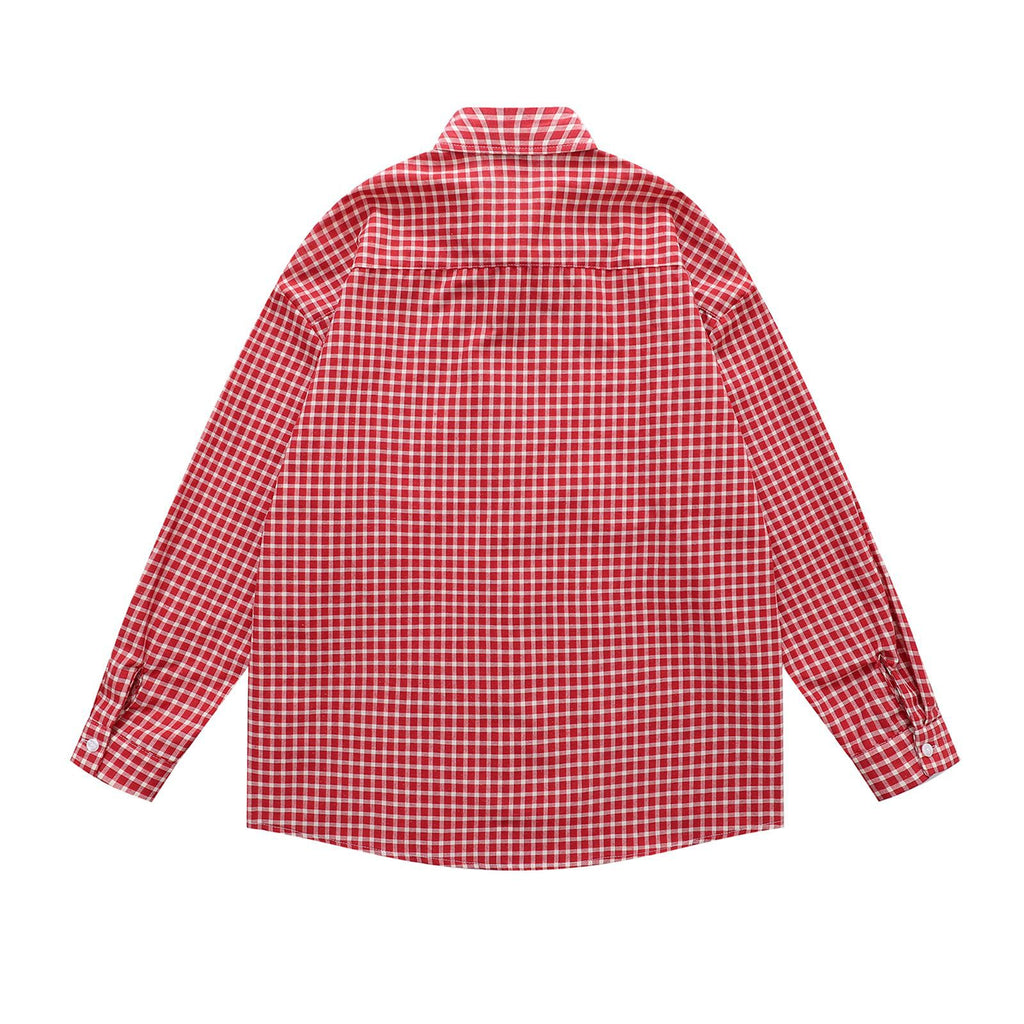 Red checkered long sleeved shirt