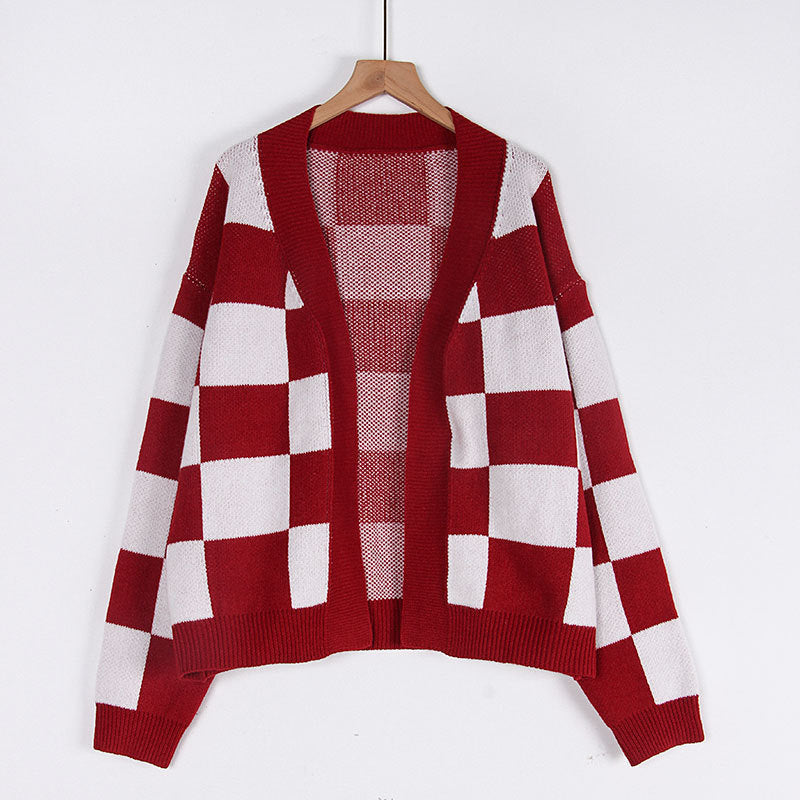 Plaid cardigan sweater for women
