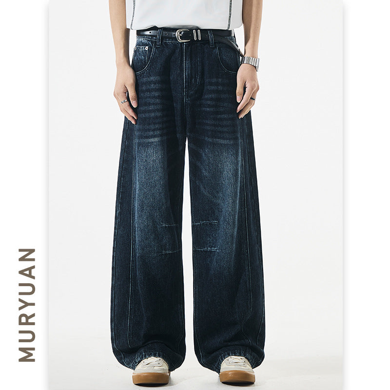 Deconstructed Knife-Shape Pleated Denim Pants for Men