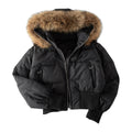 Detachable fur collar hooded down jacket for women
