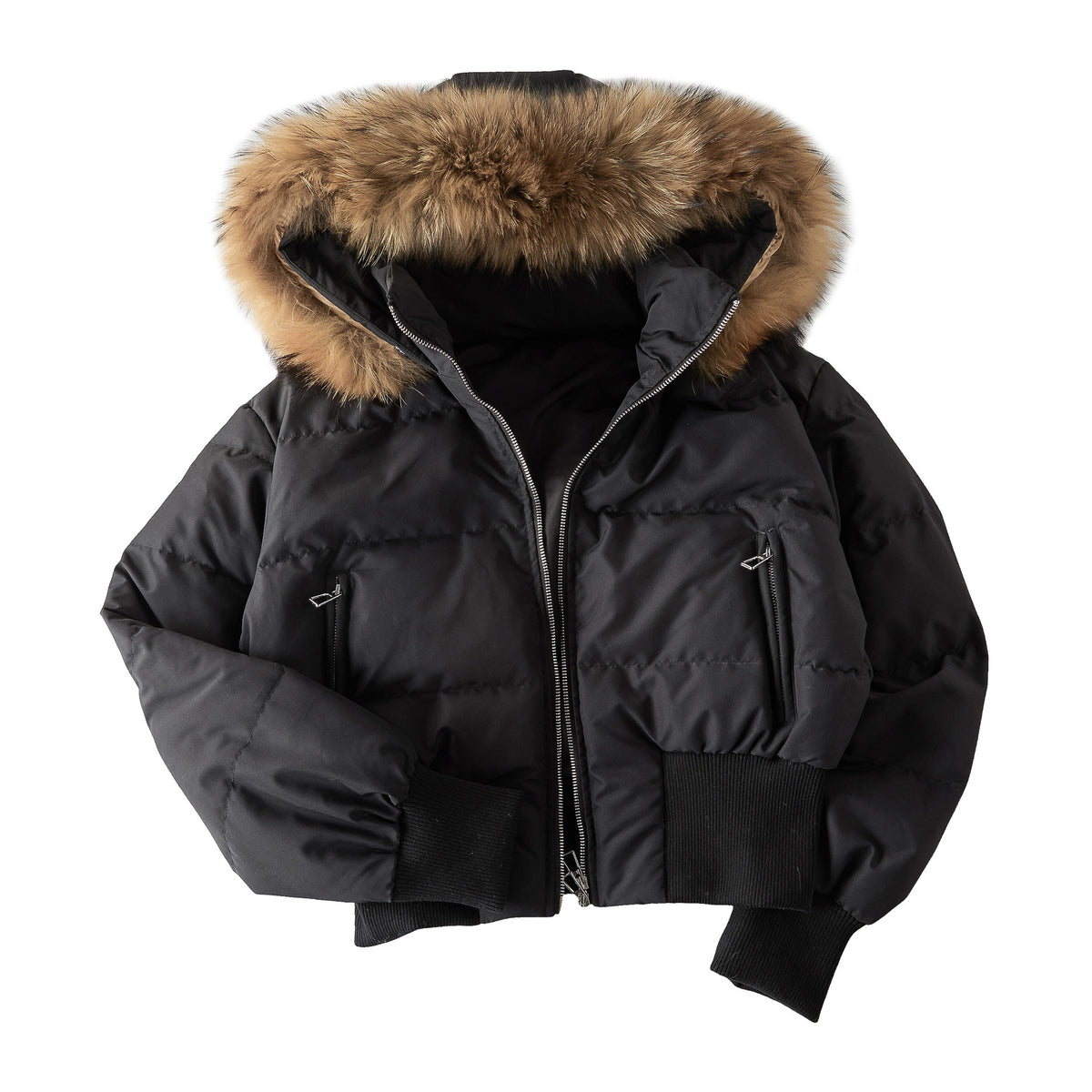 Detachable fur collar hooded down jacket for women