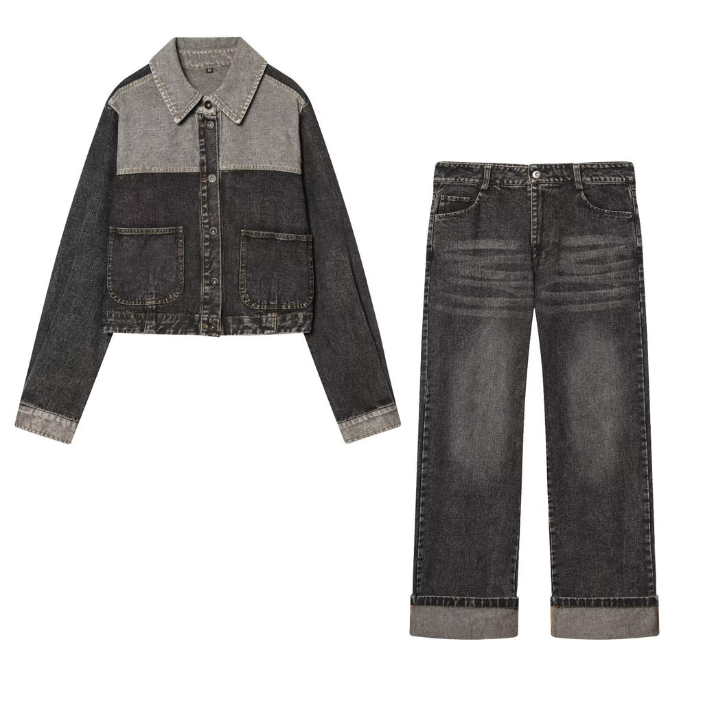 Spring denim jacket+rolled denim jeans