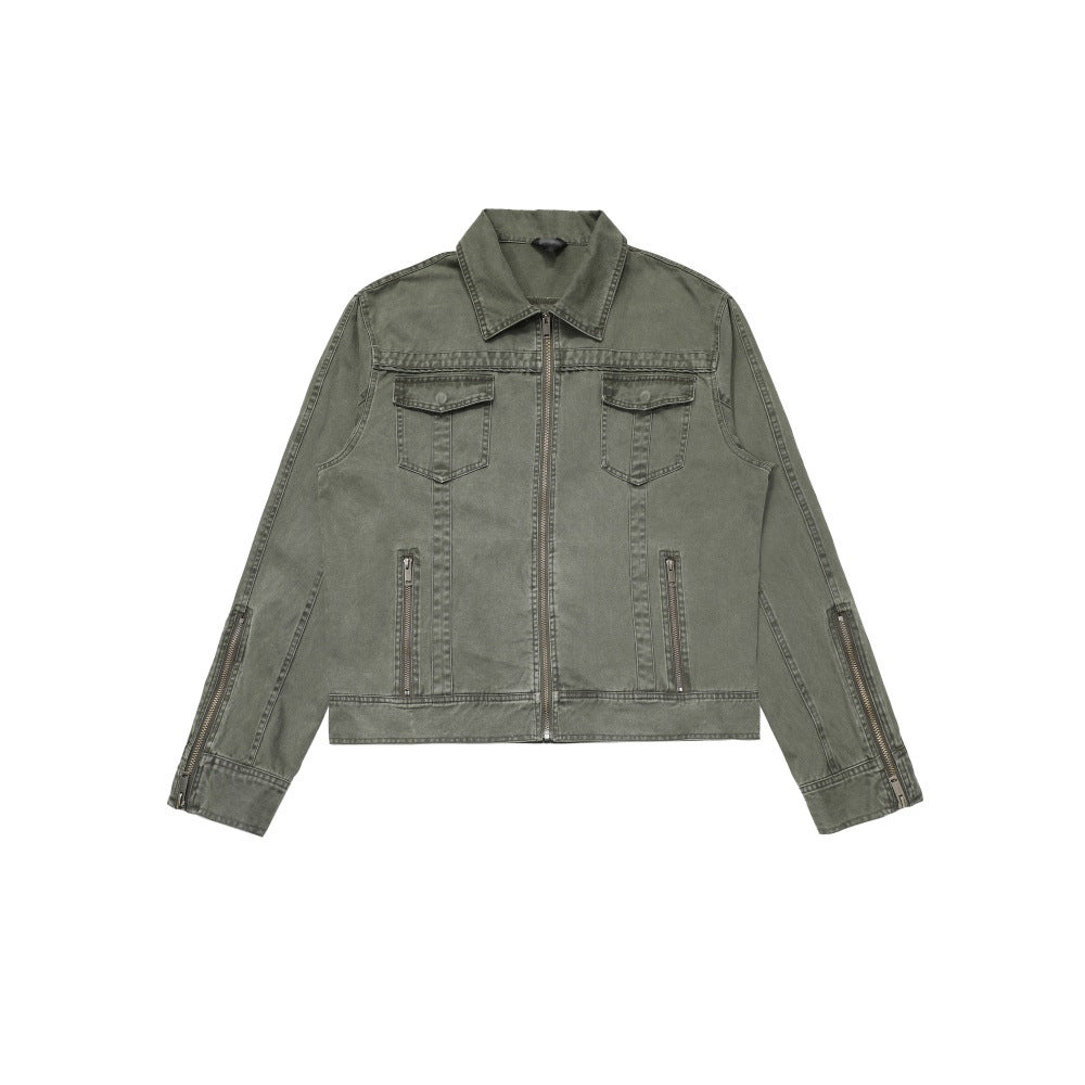 Washed denim collar jacket