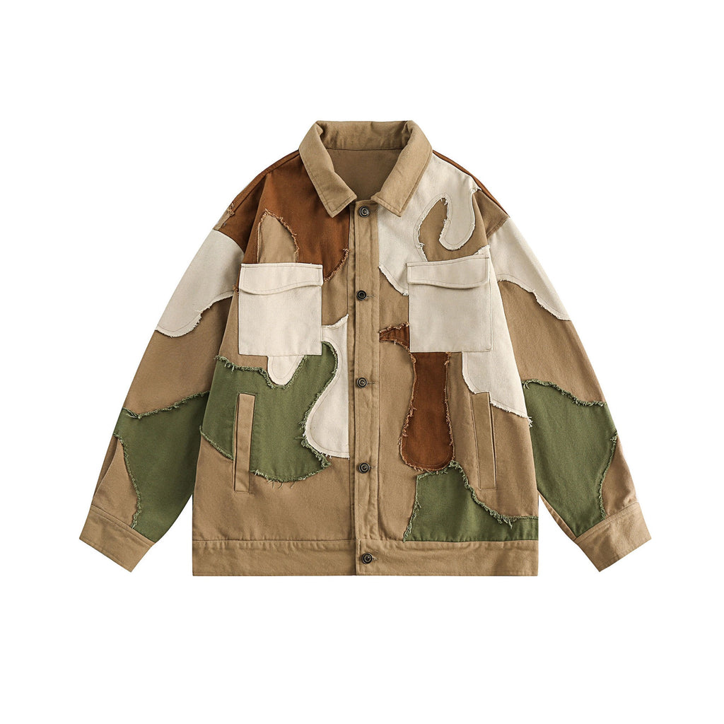 Splicing Retro Spring and Autumn Jacket Loose Camouflage Jacket for Women