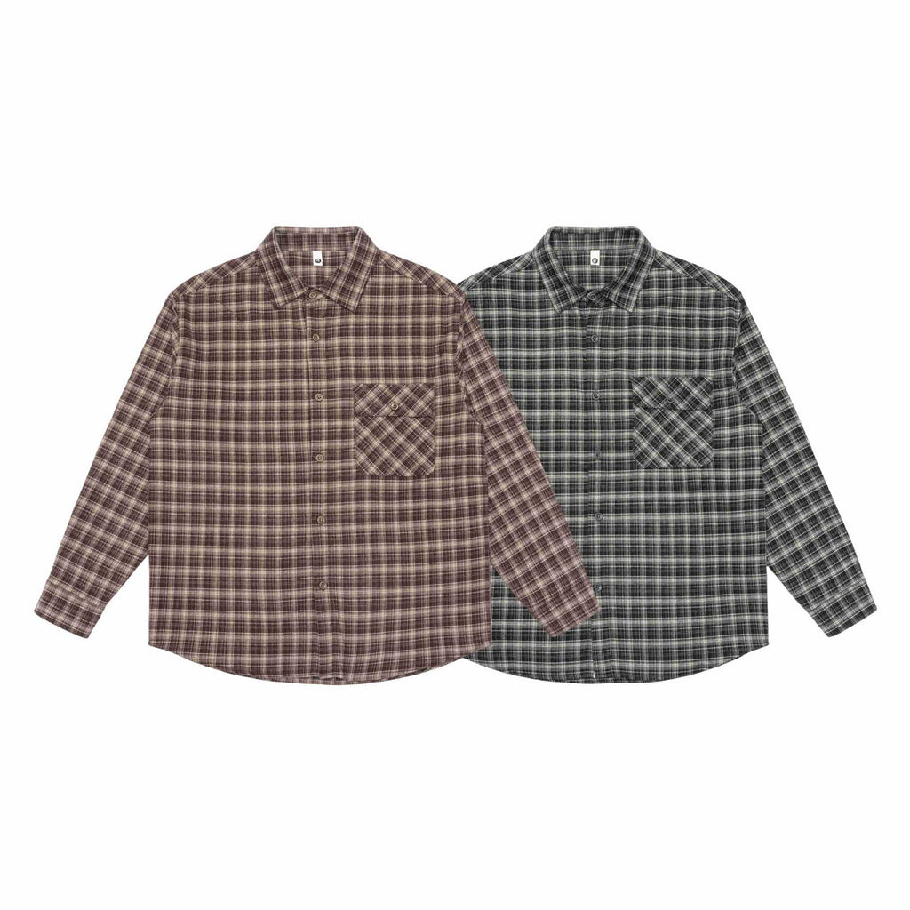 Basic Loose Color-Blocked Plaid Turn-Down Collar Long Sleeve Shirt