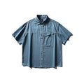 Loose Washed Cotton Short Sleeve Denim Shirt for Men with Pocket Design