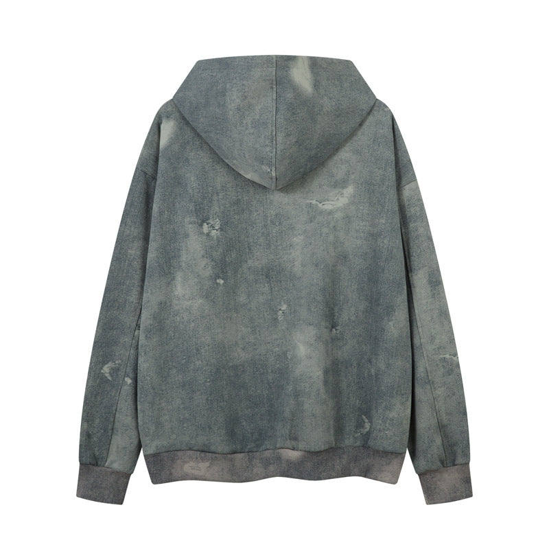 Heavyweight Washed Letter Applique Embroidered Hoodie, Unisex Couple Loose Oversize Casual Top