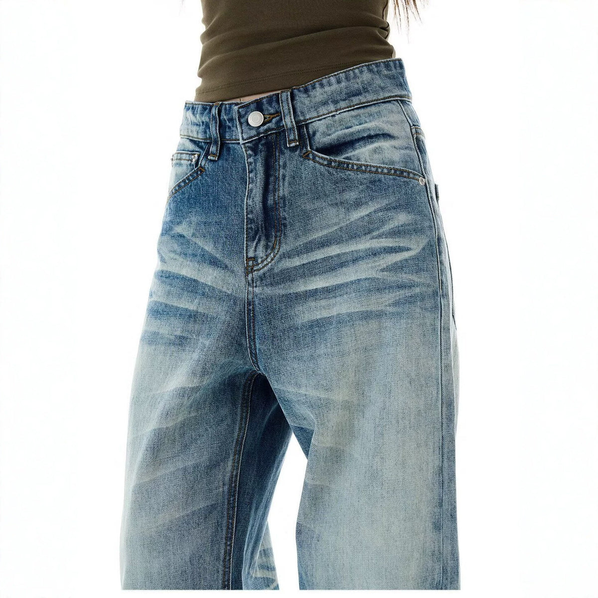 Casual Washed Blue Denim Pants for Men and Women