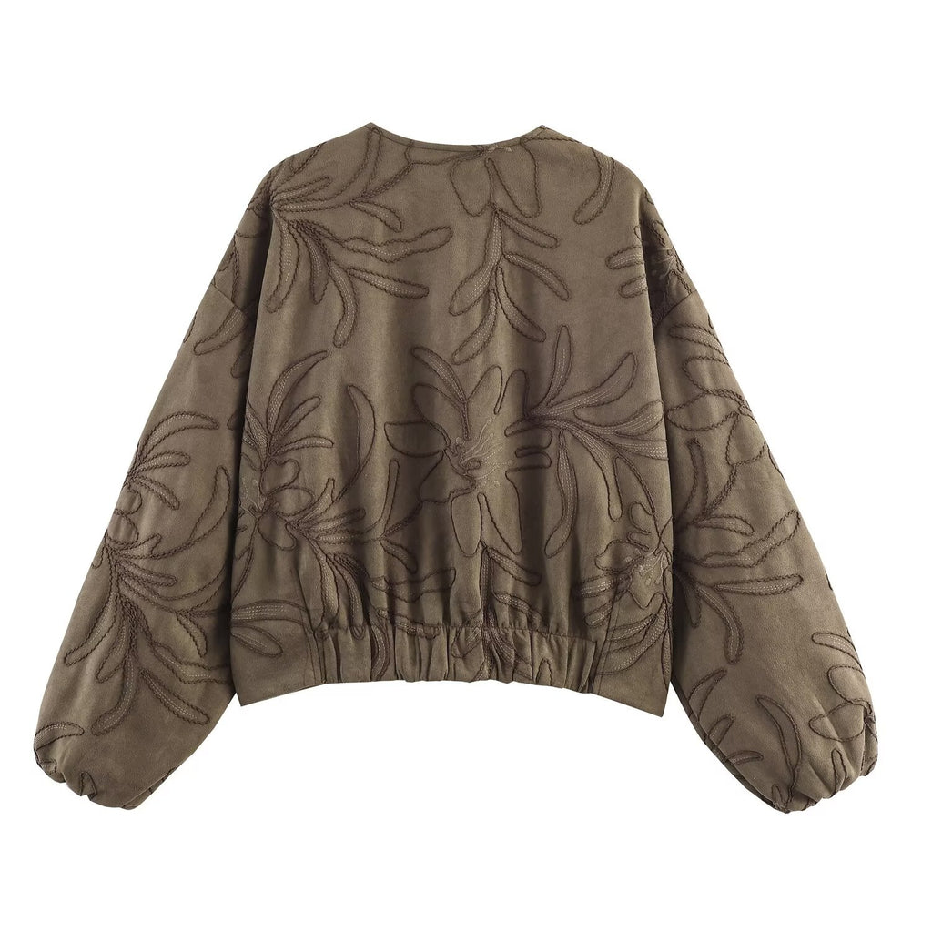 Suede texture embroidered pilot jacket jacket for women