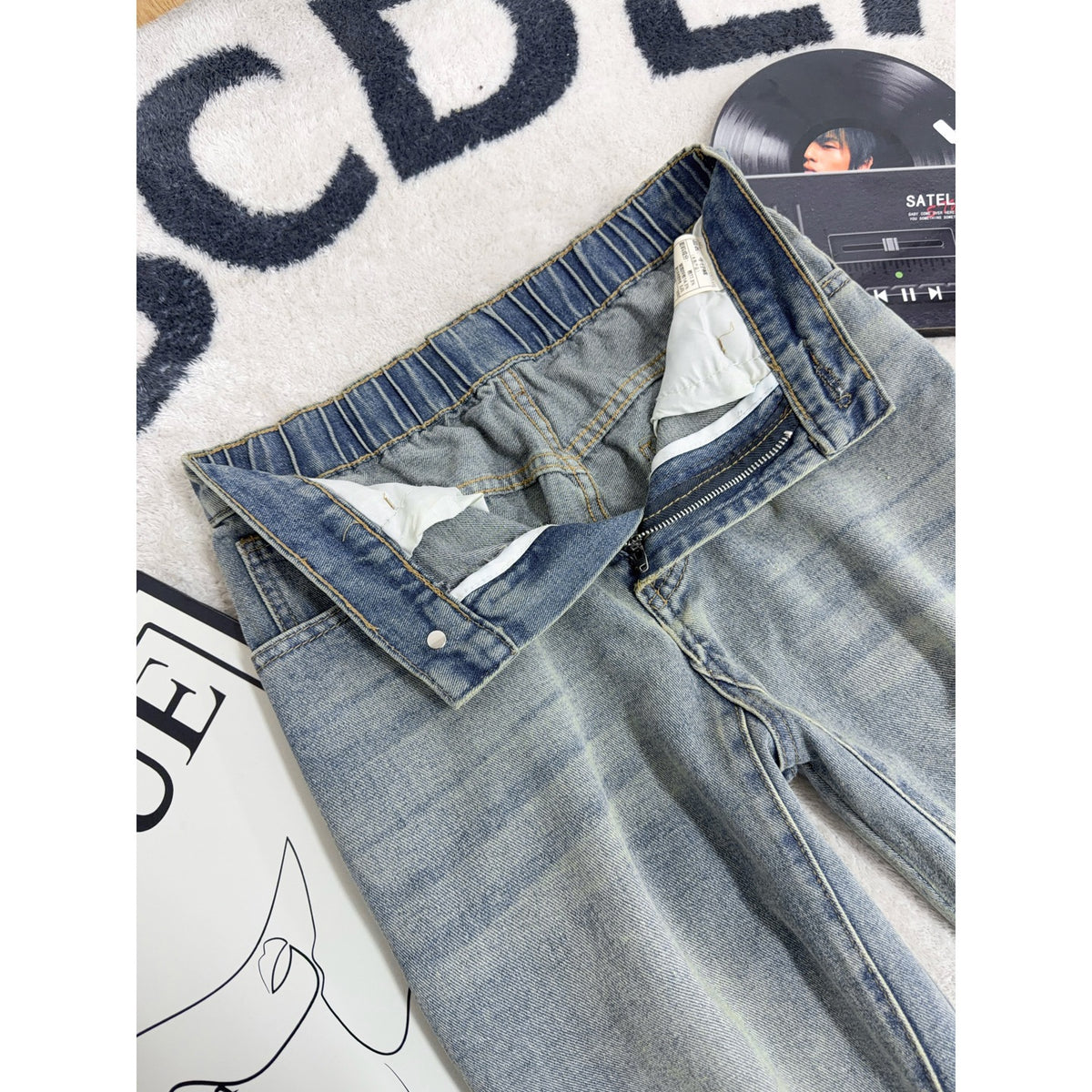 Deconstructed Plaid Patchwork Denim Pants for Men