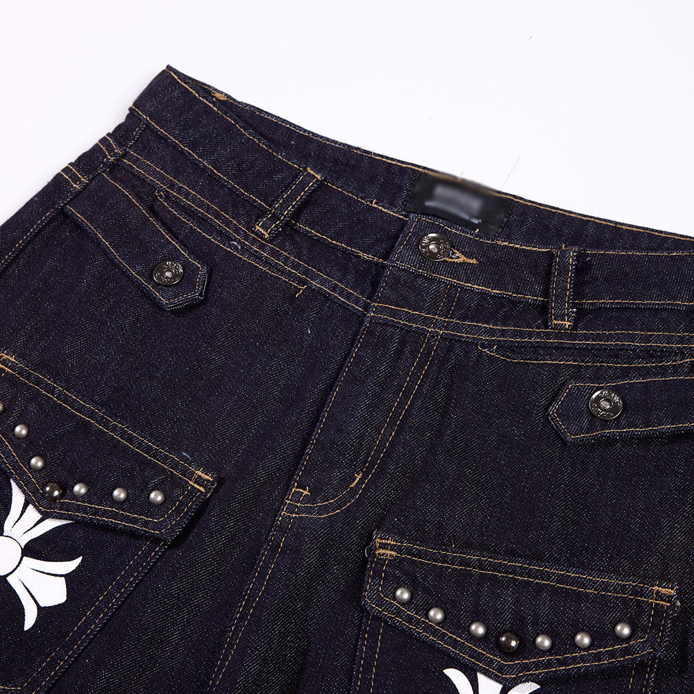 Cross denim pants