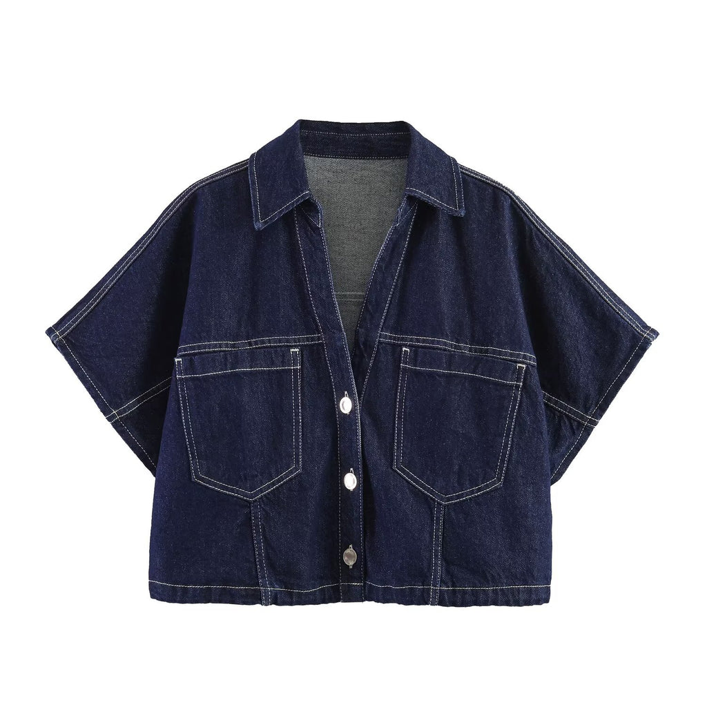 Denim short shirt+denim skirt pants set