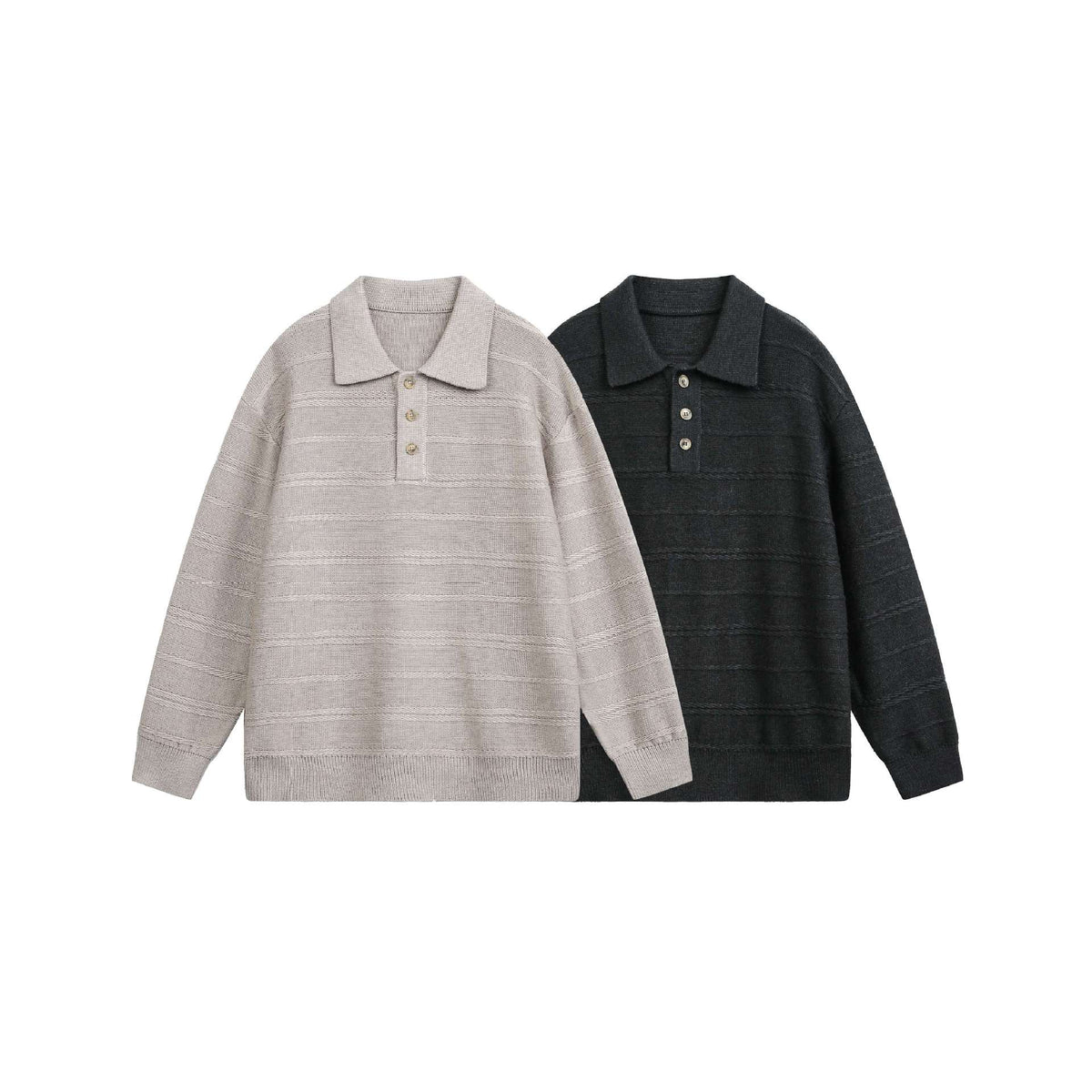 Preppy Loose Casual Polo Neck Knit Sweater Men