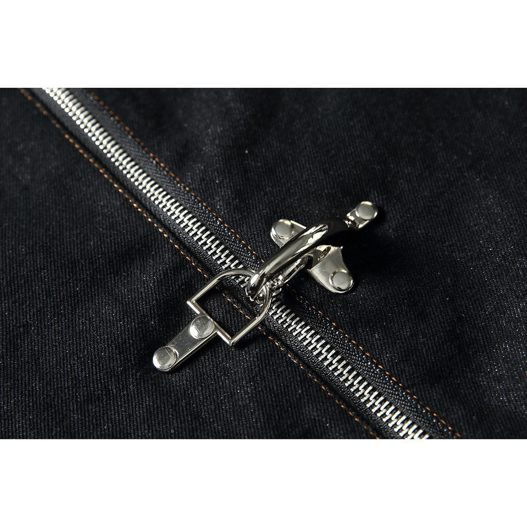 Denim Work Jacket for Men, Flight Snap Closure, Stand Collar, Denim Coat