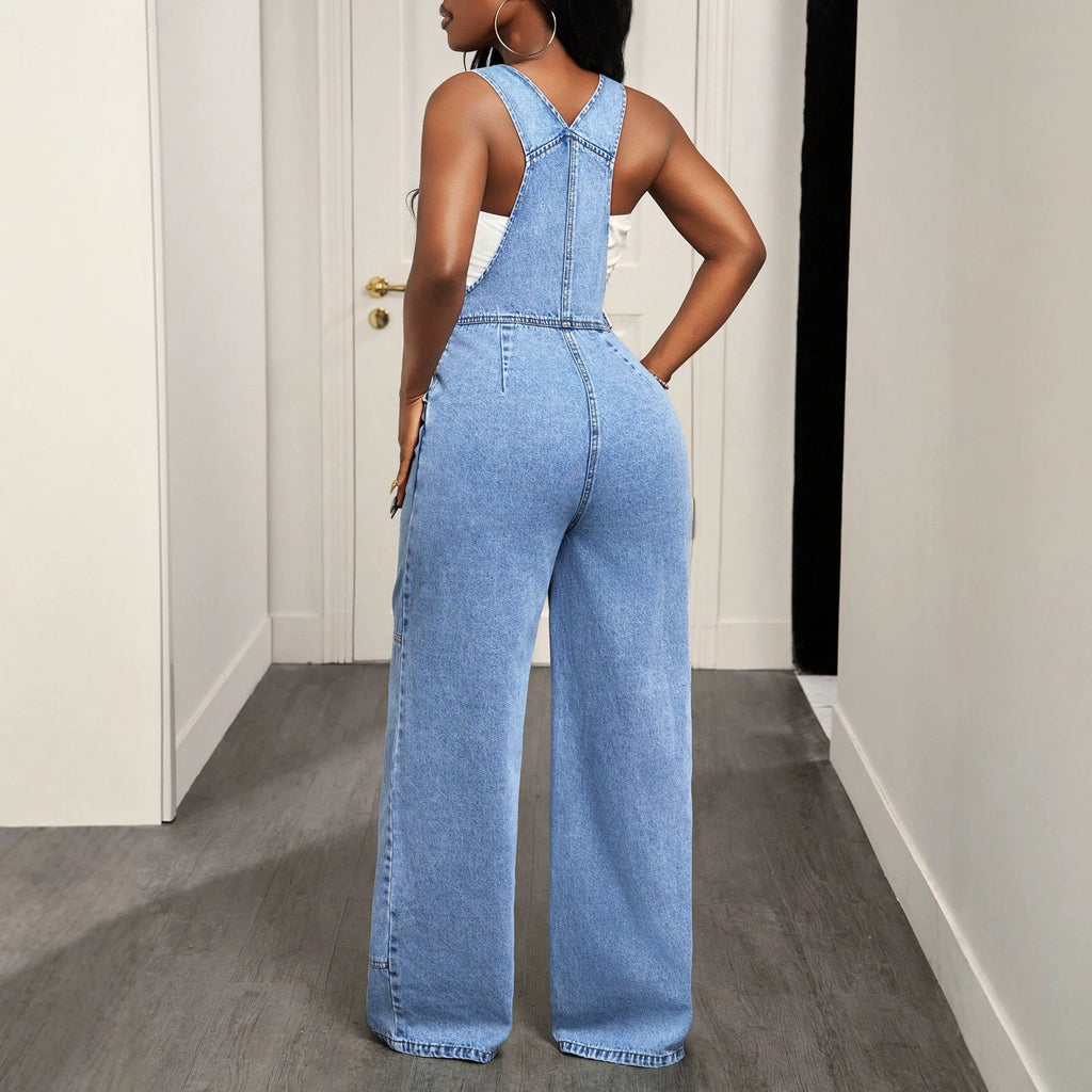 Women's denim long overalls