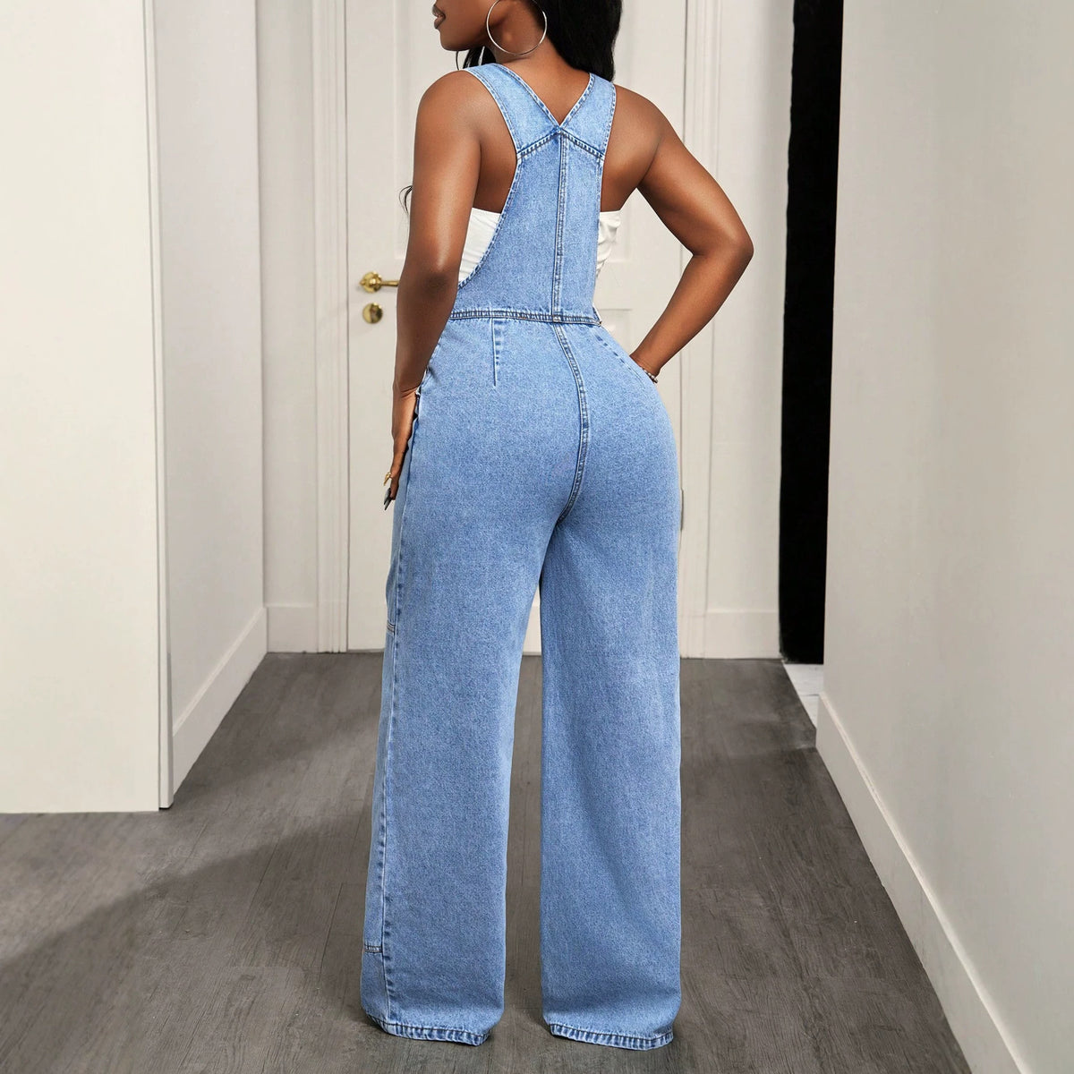 Women's denim long overalls