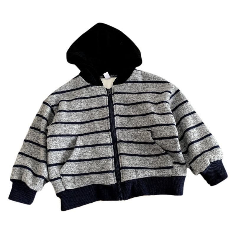 Boys' autumn and winter striped hooded jacket