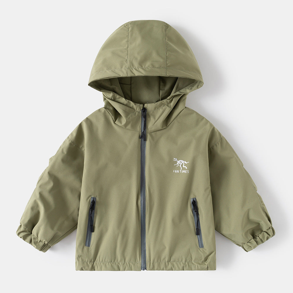 Casual  Windbreaker Jacket for Boys, Long Sleeve, Zipper Closure, Outerwear for Kids