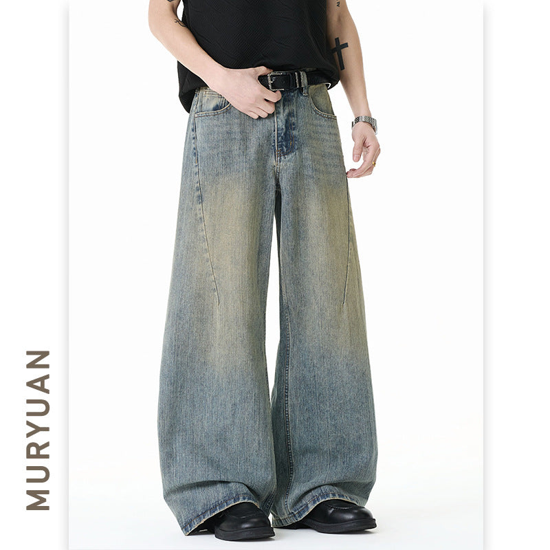 Double Pleat Oversized Denim Pants Men