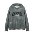 Heavyweight Washed Letter Applique Embroidered Hoodie, Unisex Couple Loose Oversize Casual Top
