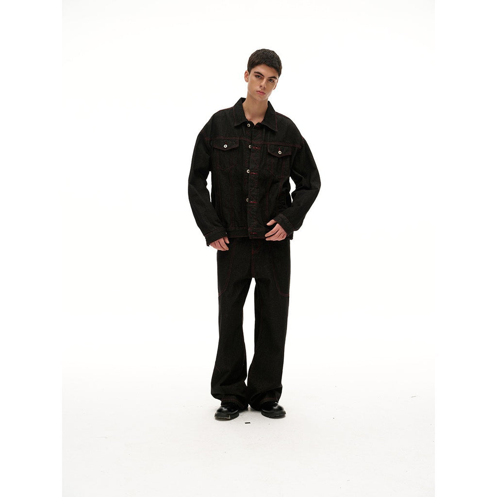 Loose Washed Turn-down Collar Workwear Denim Jacket for Men
