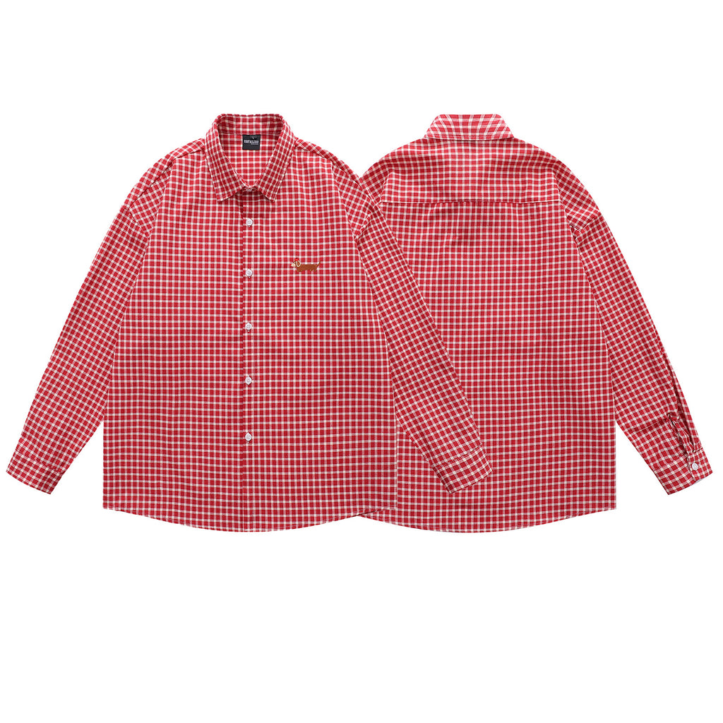 Red checkered long sleeved shirt