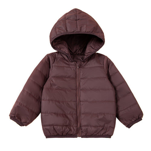 Autumn Winter Kids' Jacket for Boys and Girls Coffee Color Fleece Lined Hooded Short Warm Cotton Coat