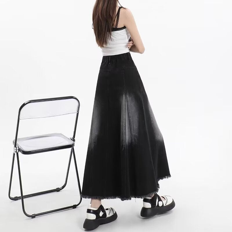 denim A-line midi skirt for women