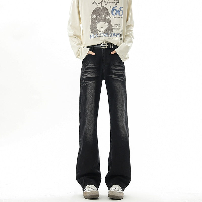 Washed Lightning Pattern Denim Pants for Men