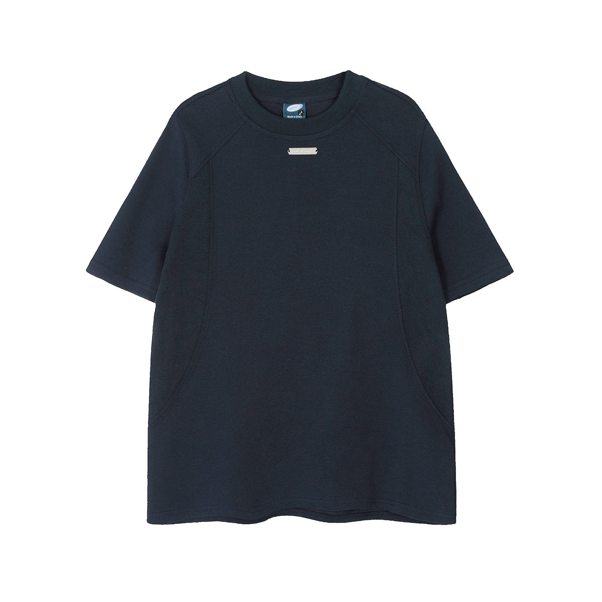 Spliced Metal Label Short Sleeve T-Shirt Men Oversize Casual Versatile Couple Top