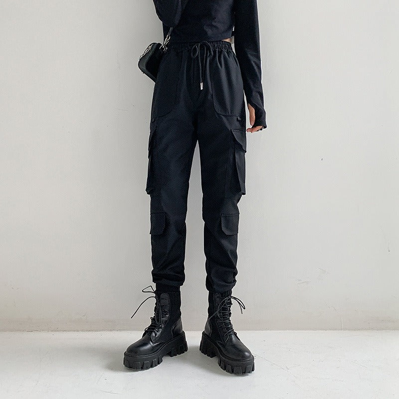 Women black Female Trousers Casual Harajuku Straight Pants Plus Size Jogger Pants Pockets Streetwea