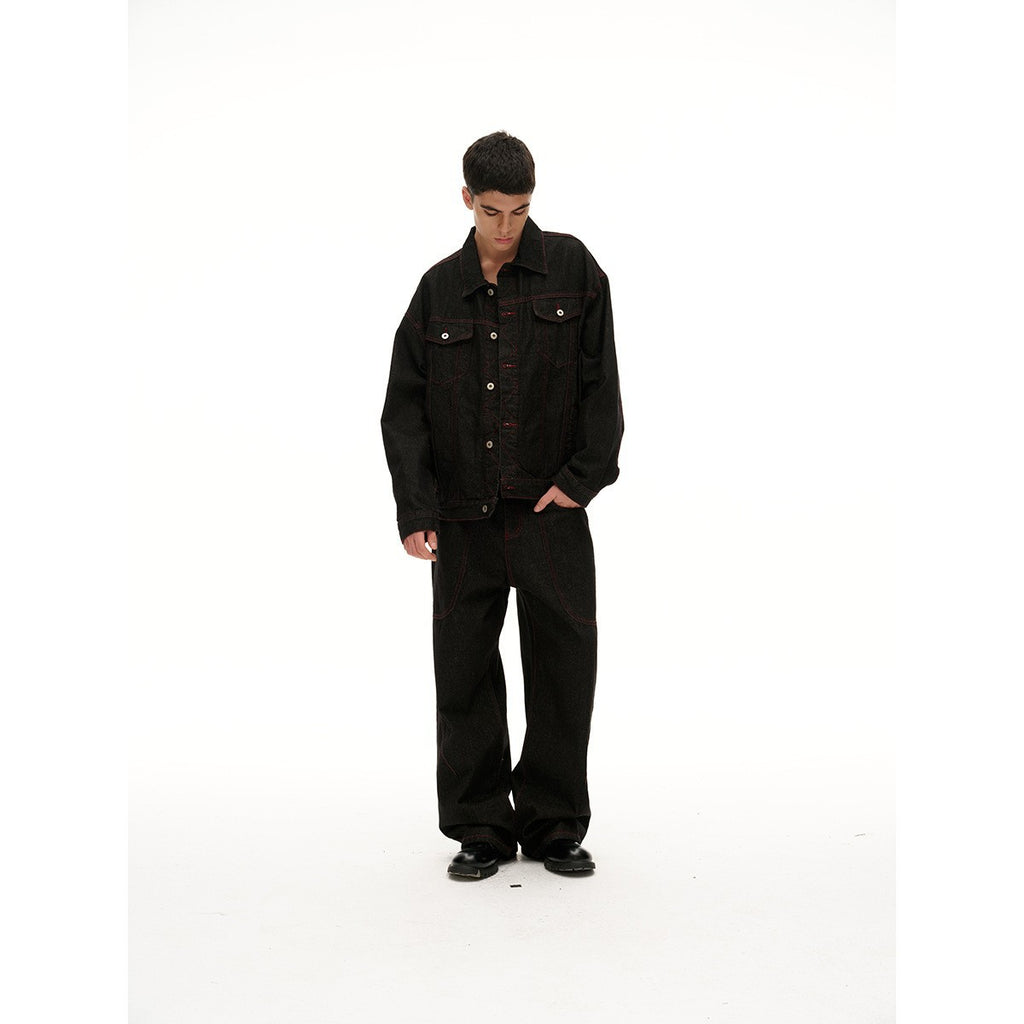 Loose Washed Turn-down Collar Workwear Denim Jacket for Men