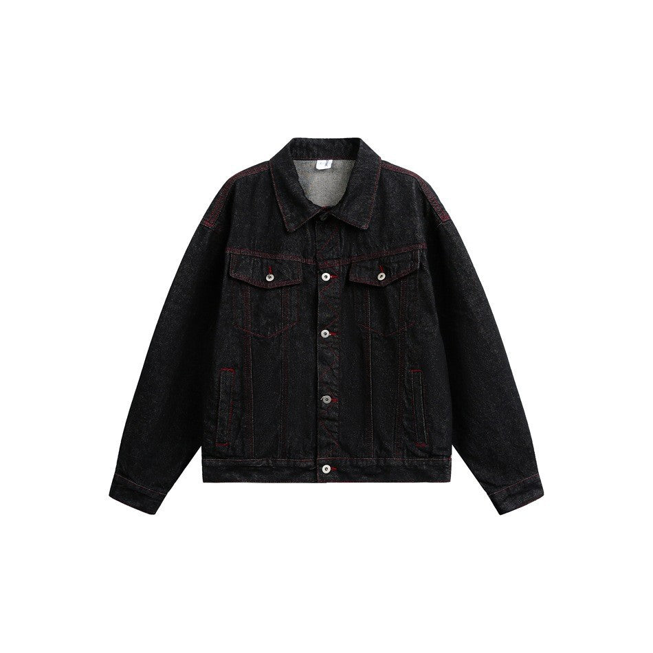 Loose Washed Turn-down Collar Workwear Denim Jacket for Men