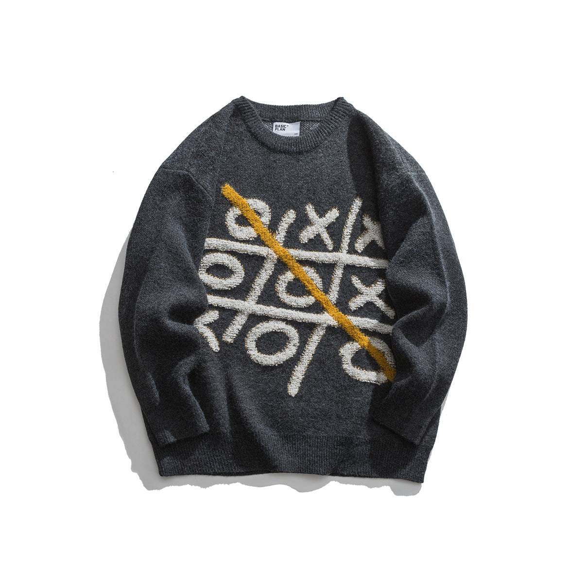 Jacquard round neck sweater loose knit sweater