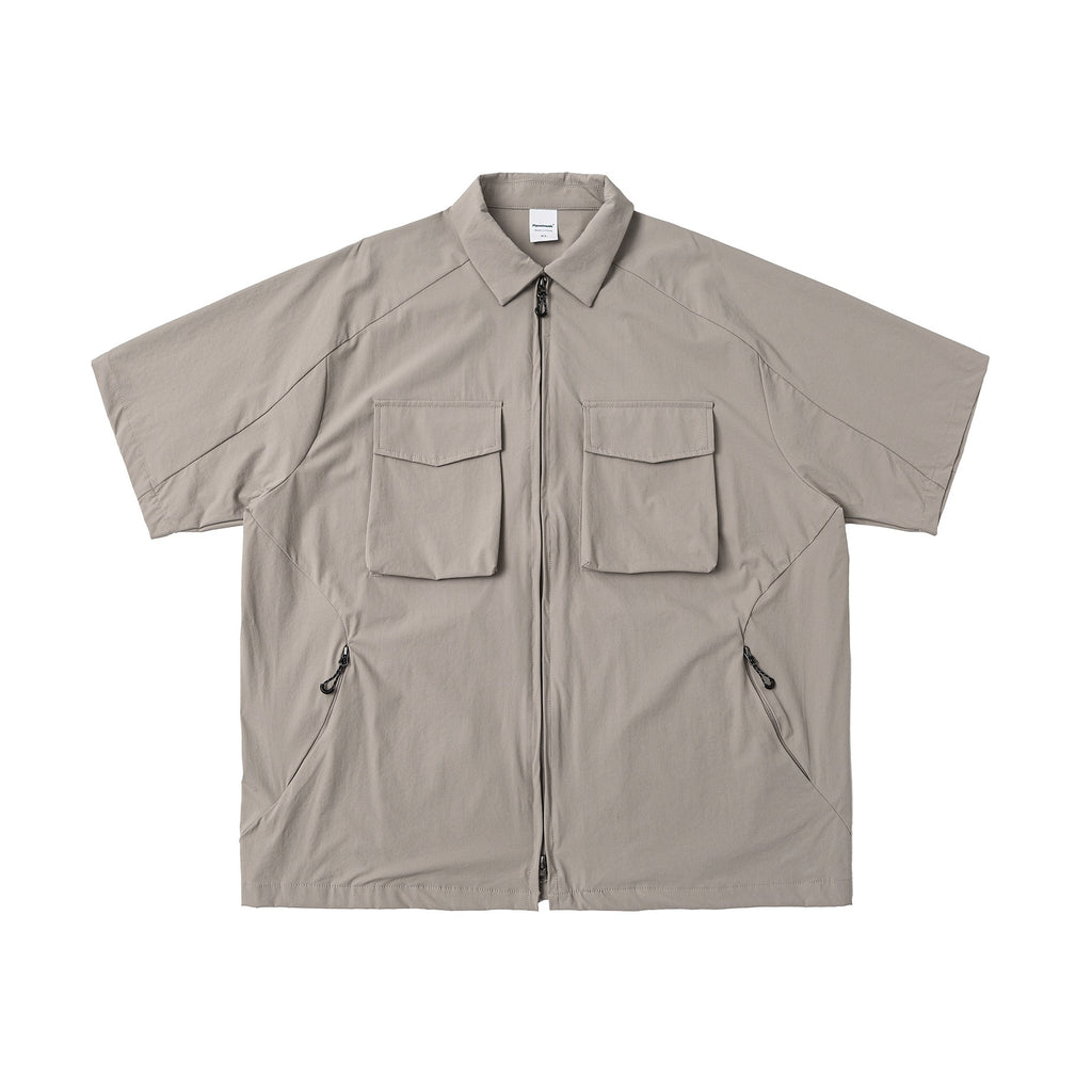 Streetwear Japanese Style Outdoor 3D Large Pocket Loose Fit Short Sleeve Utility Shirt Men