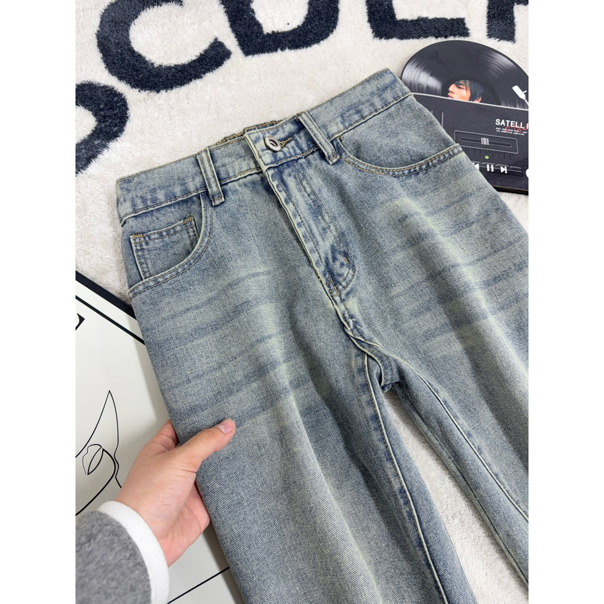 Deconstructed Plaid Patchwork Denim Pants for Men