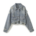 Women's Denim Short Jacket + Girlfriend Style Mid-Waist Denim Pants