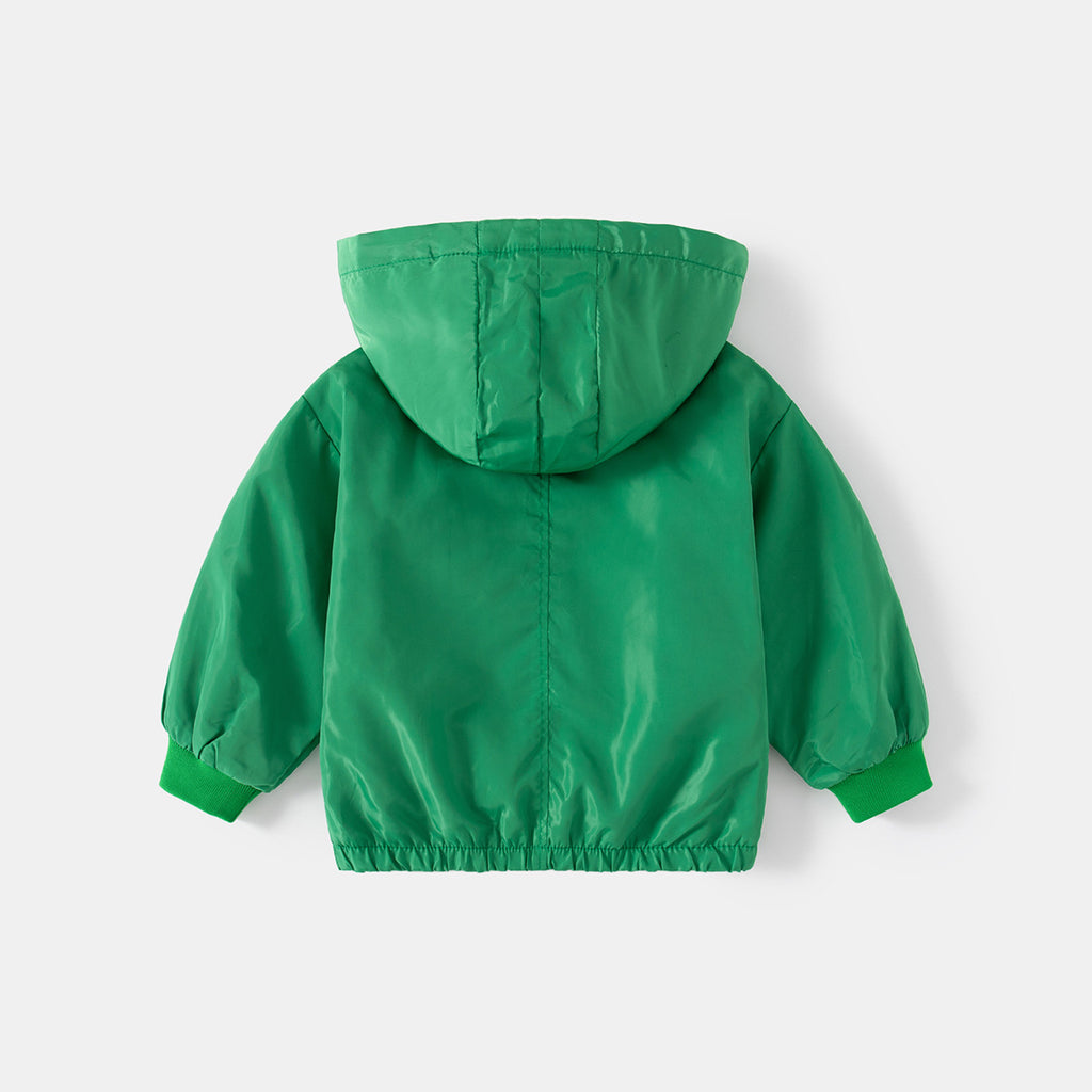 Fall New Boys' Fleece-Lined Jacket Casual Cute Jacket Hooded Windbreaker