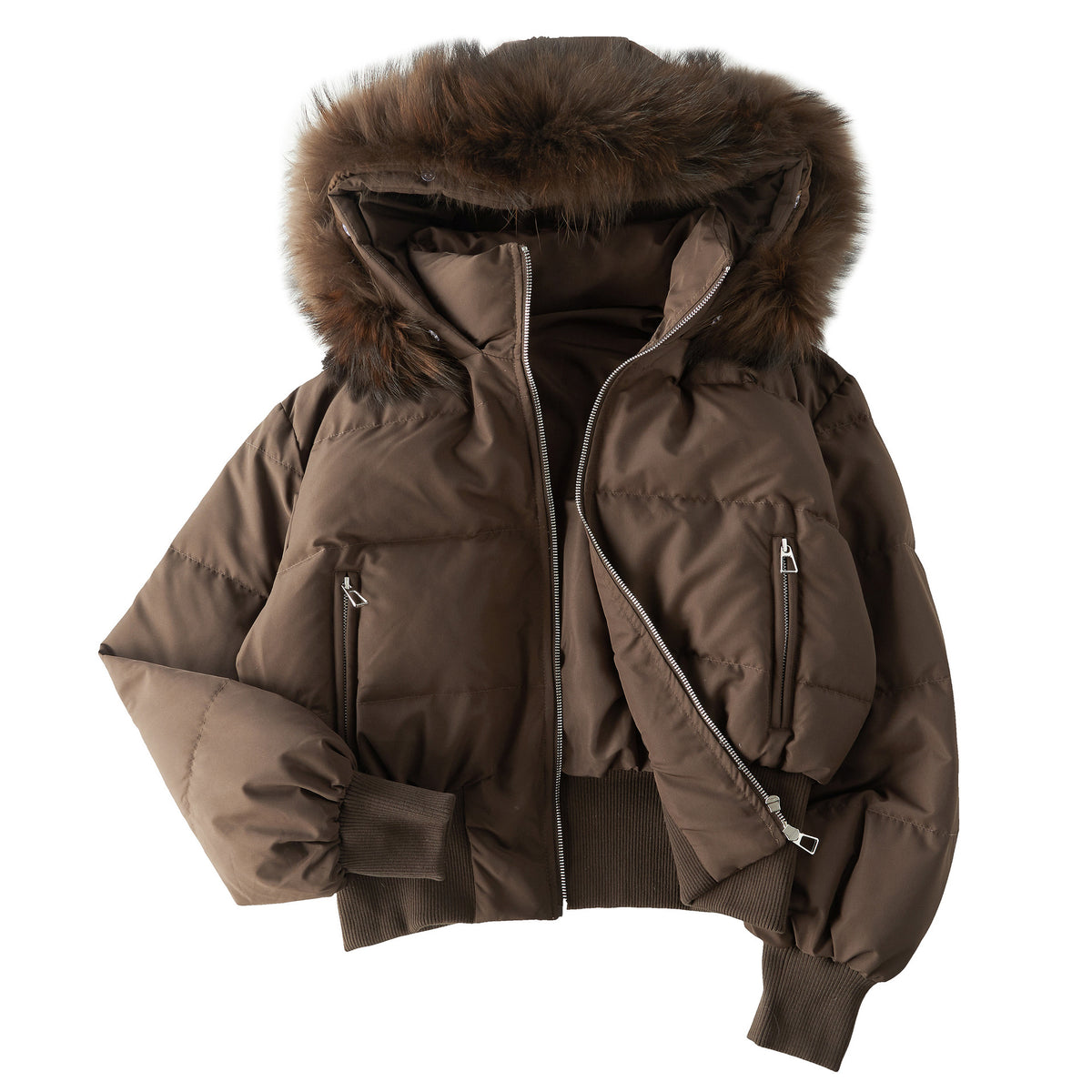 Detachable fur collar hooded down jacket for women