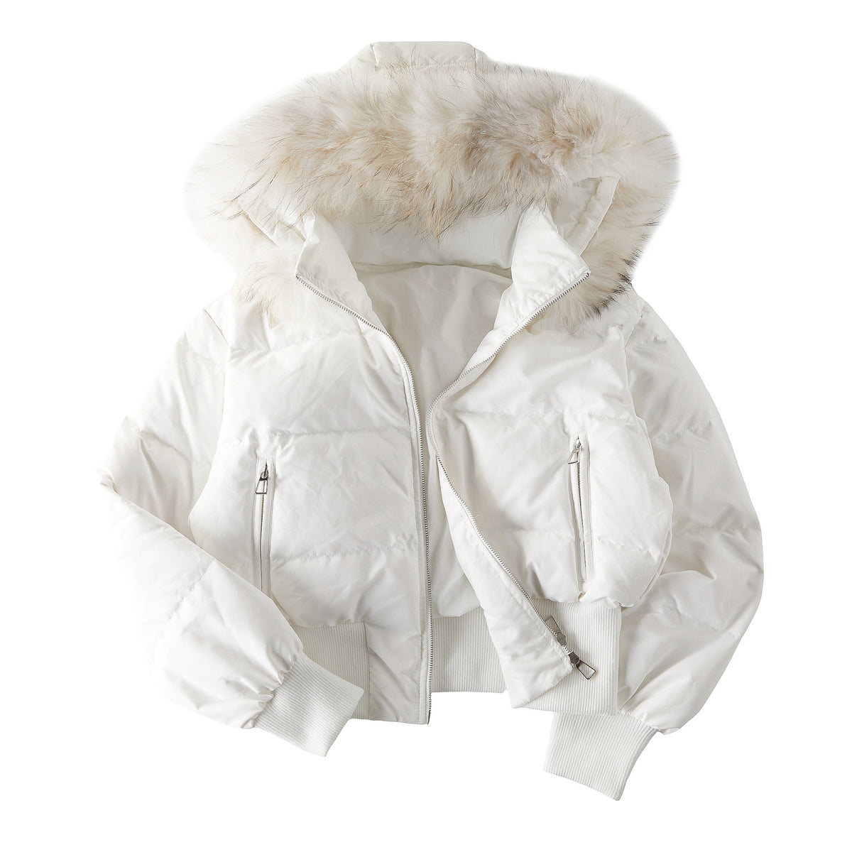 Detachable fur collar hooded down jacket for women